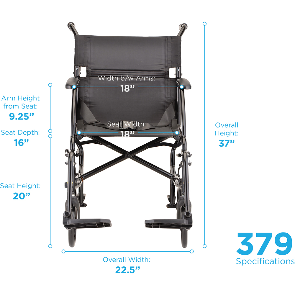 TRANSPORT CHAIR 19" BLACK MEASUREMENTS
